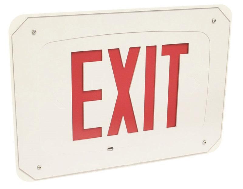 Recessed Die Cast LED Exit, AC, Single Face, Red LED, White Face, White Trim, Smart Charger, DRIU